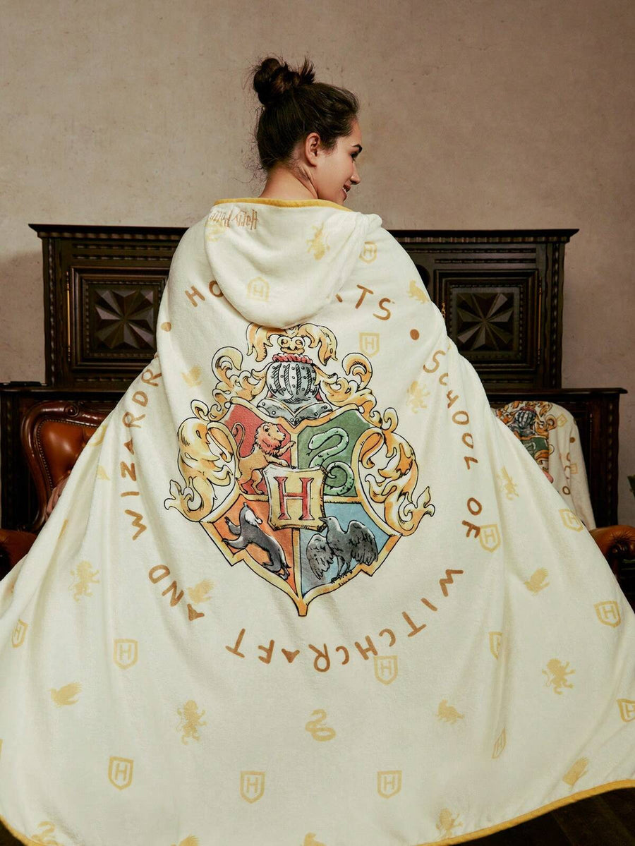 HARRY POTTER X SHEIN 1pc Hogwarts Graphic Wearable Blanket, Modern Worsted Wearable Blanket For Home,Gifts
