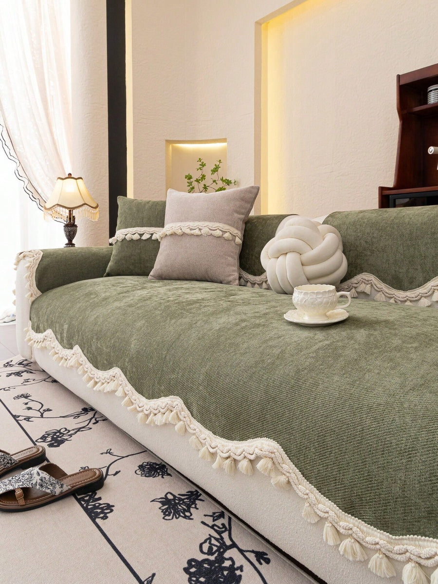 1pc European Style Fresh Floral Lace Sofa Cushion Cover, Luxury Minimalist Sofa Slipcover, Anti-Slip Anti-Dust Anti-Scratch, Decorative For Bedroom Living Room Office Study, Fits 1-4 Seater Sofa, L-Shaped Sofa, Bohemian Style